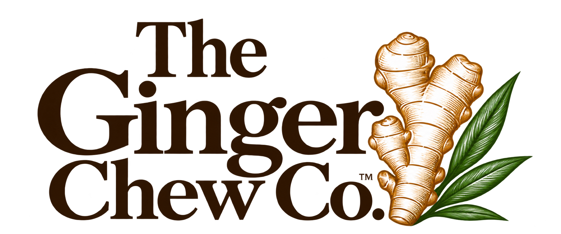 The Ginger Chew Co. with ginger root and leaves